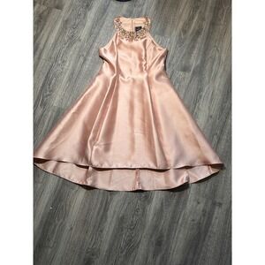 Adrianna Papell Elegant Mikado Blush Fit & Flare Dress with Beaded Neckline Sz12